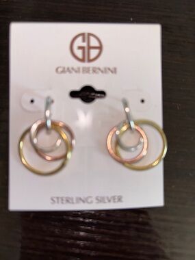 Giani Bernini Tri-Tone Interlocking Hoop Drop Earrings